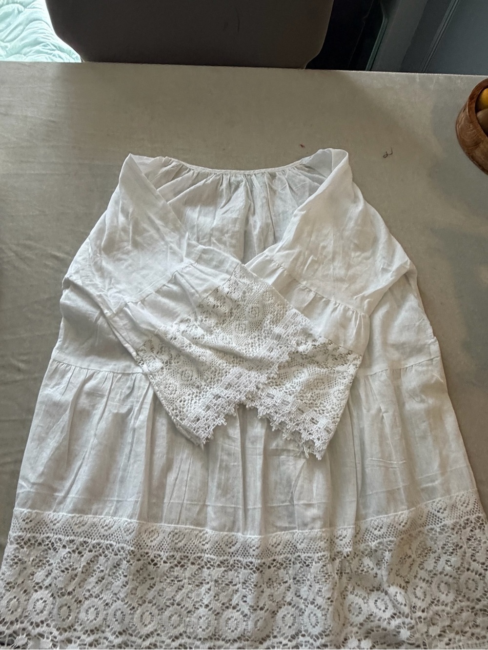 Women’s White Lace-Trim Peasant Tunic - Picture 15 of 16